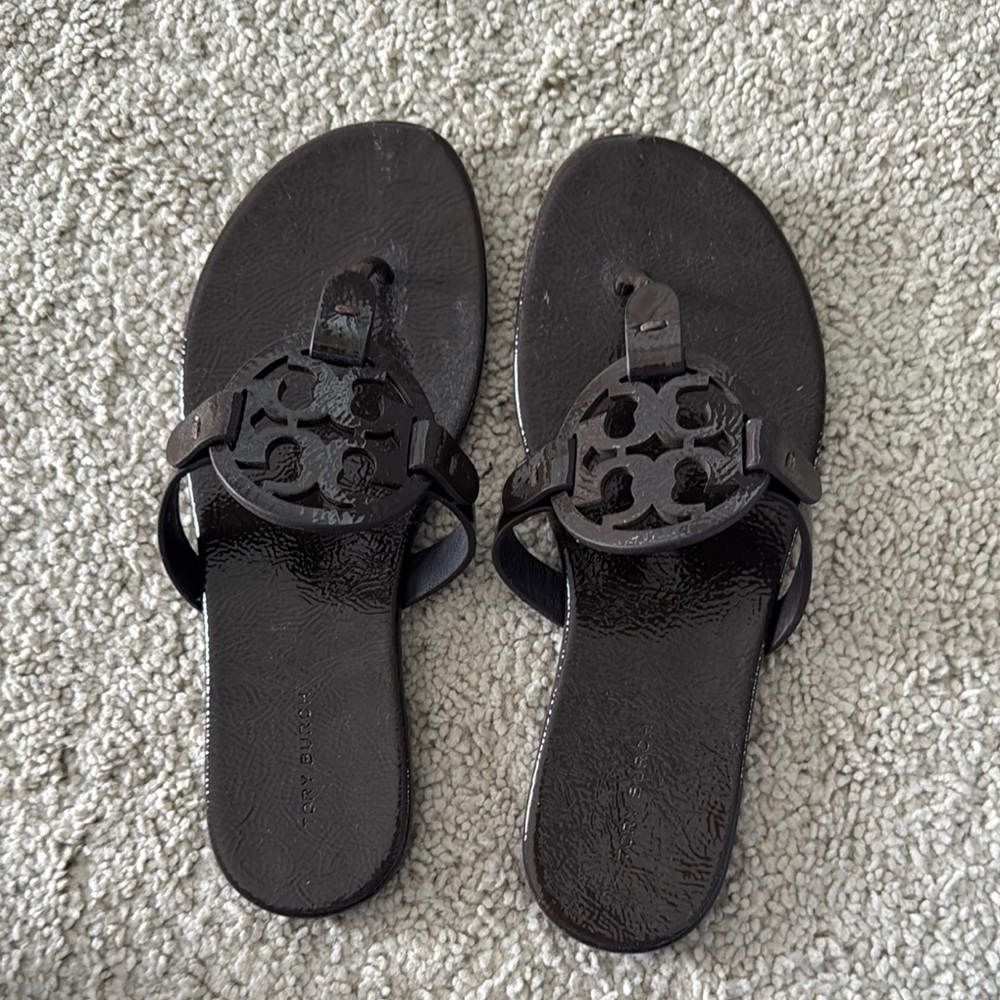 Tory Burch Dark Brown Patent Leather Sandals for Women